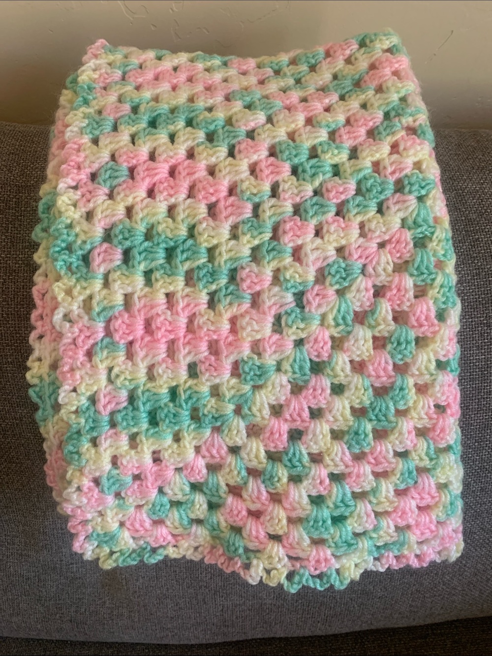 36” x 36” Handmade Crocheted Pastel Blanket Throw - Pink, Mint & Yellow